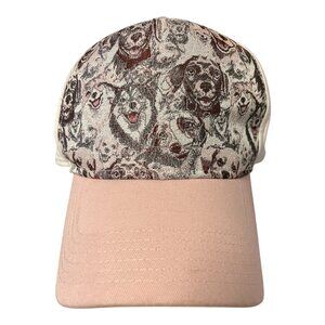 Y2K Bergweiser Dog Print Baseball Cap Pink Cream One Size Adjustable